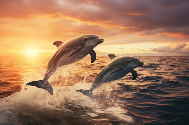 Dolphins jumping in the ocean