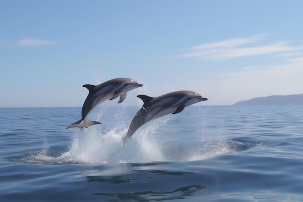 Dolphins jumping out of the water in the ocean