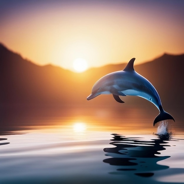 dolphins jumping in the sunset