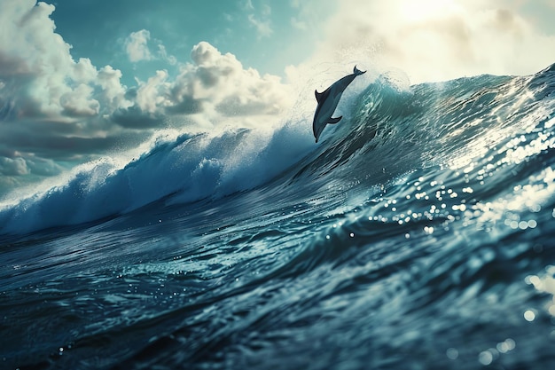 Dolphins Riding the Ocean Waves