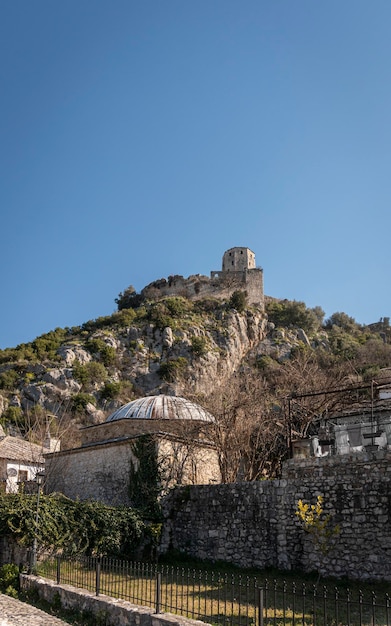 Domed roof of the madersa and fortress in Pocitelj medieval village in Bosnia and Herzegovina