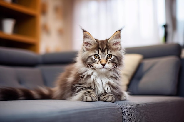 Domestic Animal Concept cute kitten playing with his toys in living room kitten with funny look