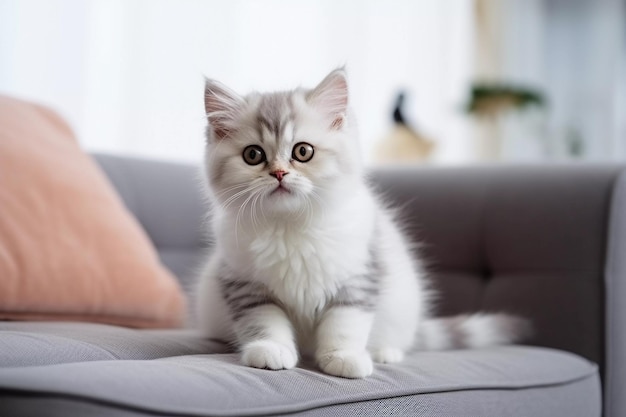 Domestic Animal Concept cute kitten playing with his toys in living room kitten with funny look