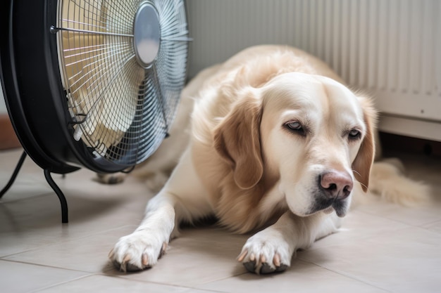 Domestic dog seeks relief from hot summer heat