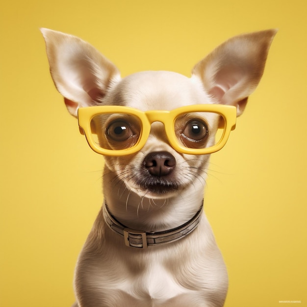 Domestic dog yellow puppy portrait glasses pet animal background chihuahua cute Generative AI