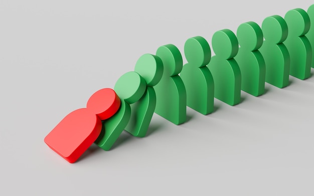 Domino in the shape of a person Dominoes fall and knock over other humanshaped dominoes 3d render