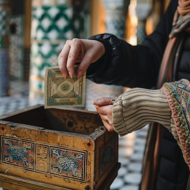 Photo donating money in an arab mosque