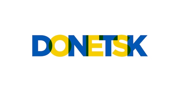 Donetsk in the Ukraine emblem The design features a geometric style vector illustration with bold typography in a modern font The graphic slogan lettering