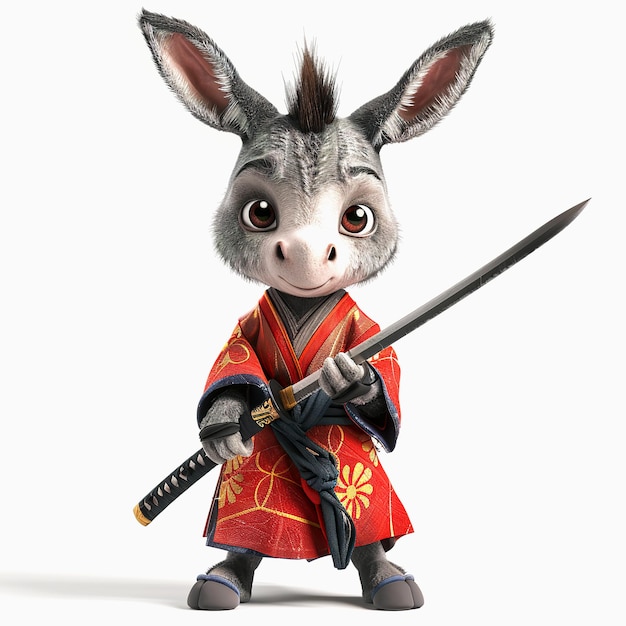 Donkey Samurai Wielding Katana Sword cartoon Donkey Samurai cartoon design