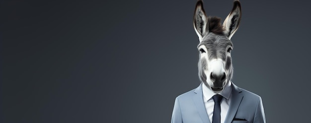 Donkey In Suit Against Grey Background