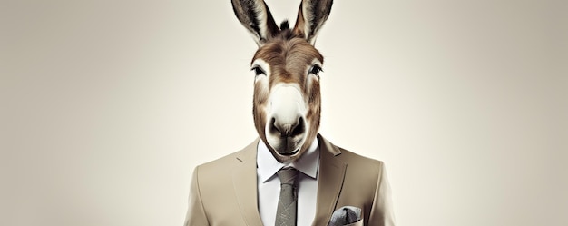 Donkey In A Suit With A White Background