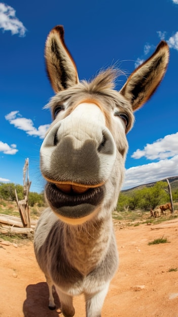 Donkey touches camera taking selfie Funny selfie portrait of animal