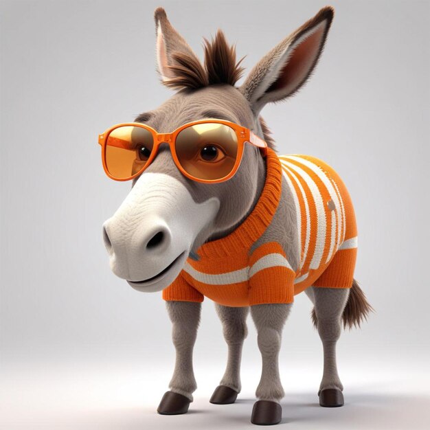 Photo a donkey wearing orange glasses and a sweater with orange glasses