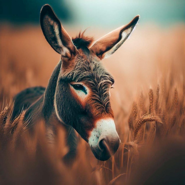 donkey at a wheat field