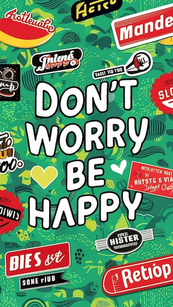 Dont worry be happy Abstract Hipster Cool Trendy Background With Retro Stickers Vector Design