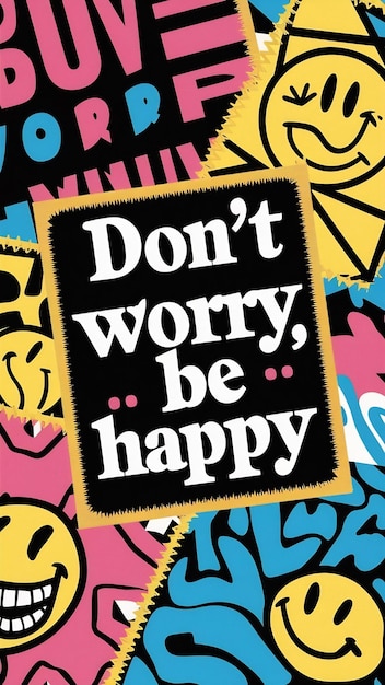 Dont Worry Be Happy Abstract Patches Collection Cool Trendy Smile Happy Stickers Vector Design