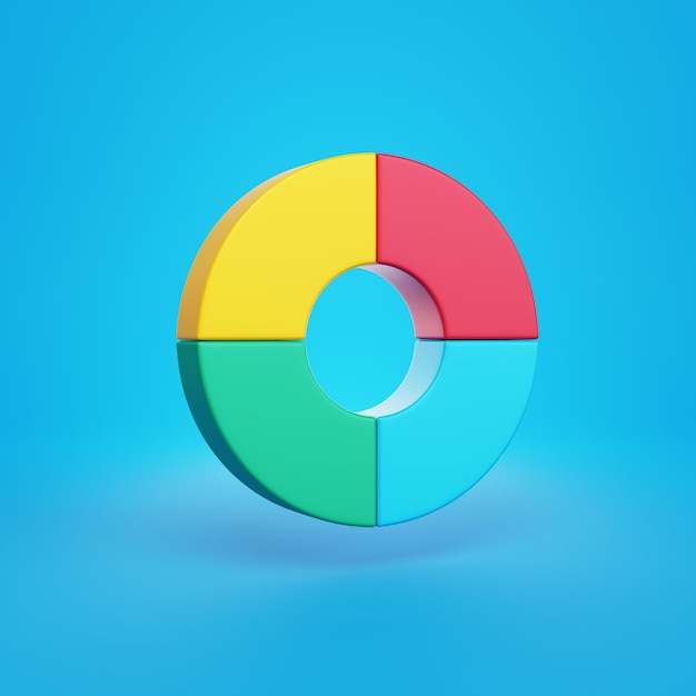 Donut pie chart on blue background 3d rendering