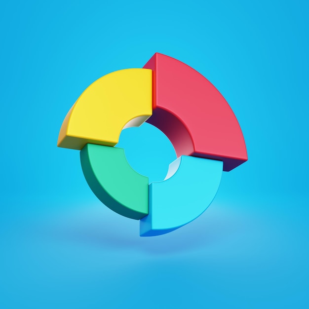 Donut pie chart on blue background 3d rendering