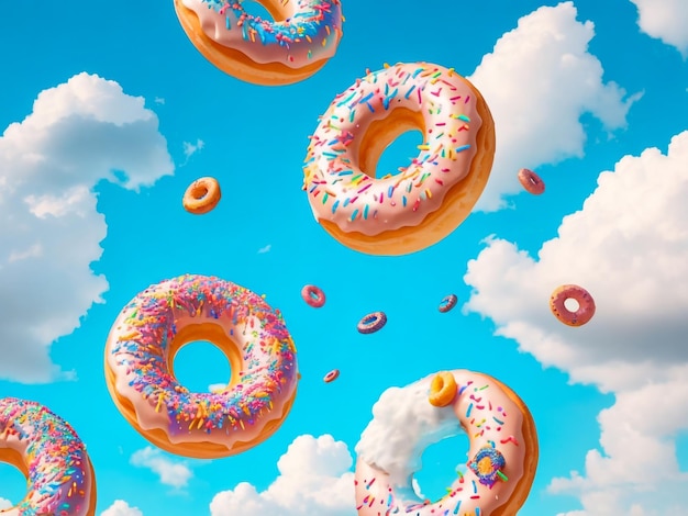 donut rain with blue sky and colorful donuts