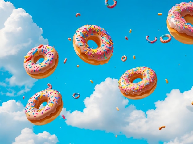 donut rain with blue sky and colorful donuts