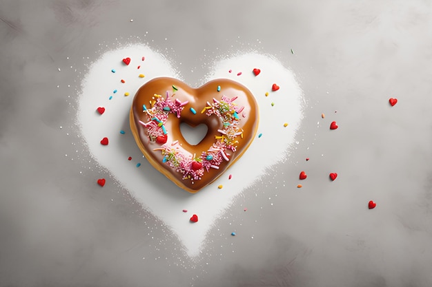 Donut in the shape of a heart Valentines Day Gift Concept