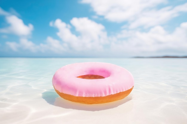 Donut shaped float on the Caribbean beach Generative AI