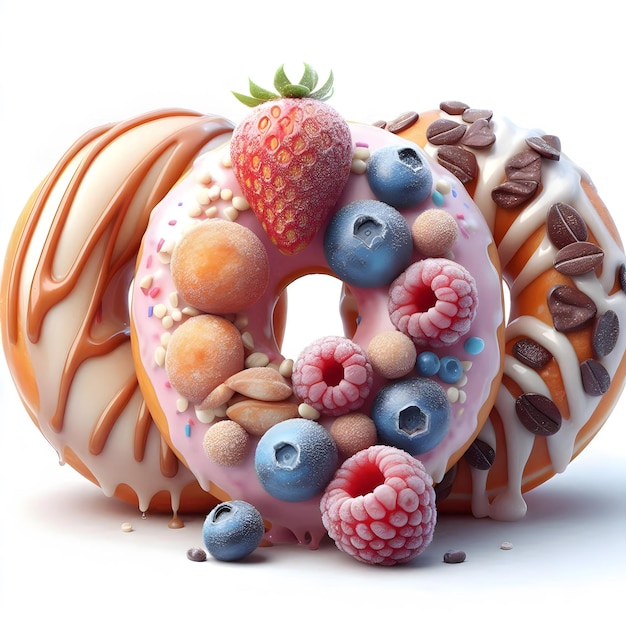 a donut with blueberries and other fruits on it