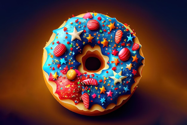 Donut with candies and stars on independence day Generative Ai