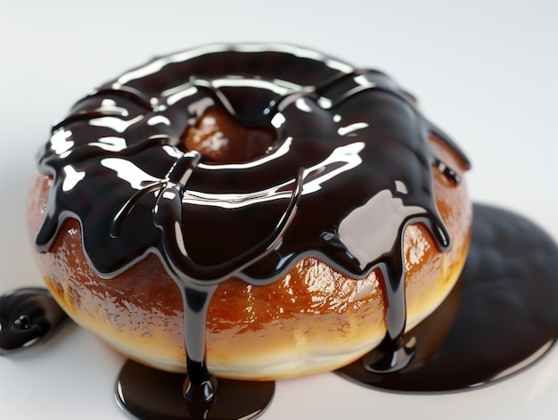 Photo a donut with chocolate sauce and a chocolate glaze