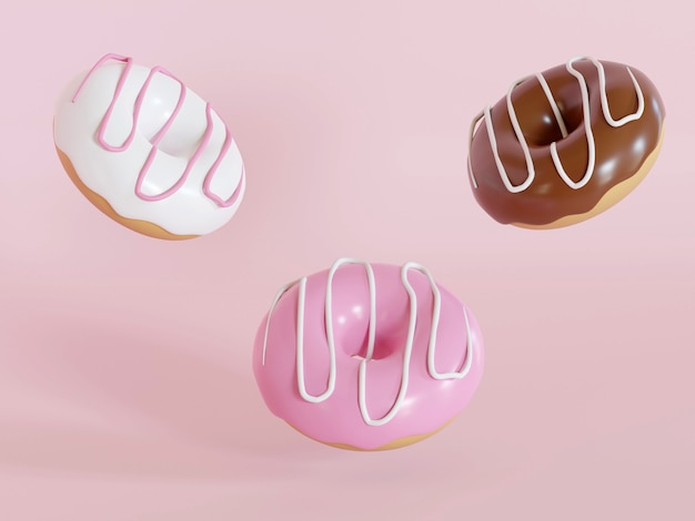 Donut with colorful sprinkles isolated on pink background 3d rendering