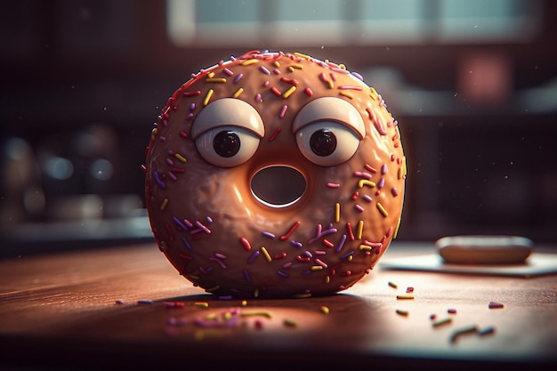 A donut with a mouth and a mouth that says donut on it.