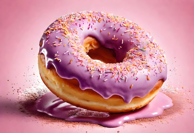 a donut with pink icing and sprinkles on it