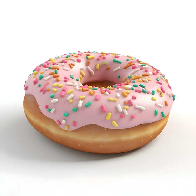 Donut with pink icing on a white background 3d illustration