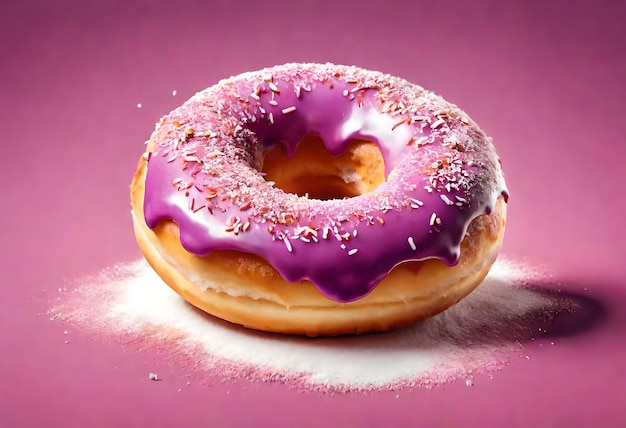 a donut with purple icing and sprinkles on it