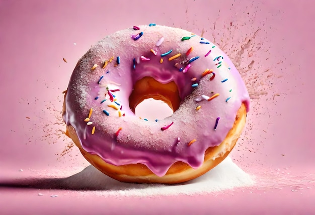 a donut with purple icing and sprinkles on it