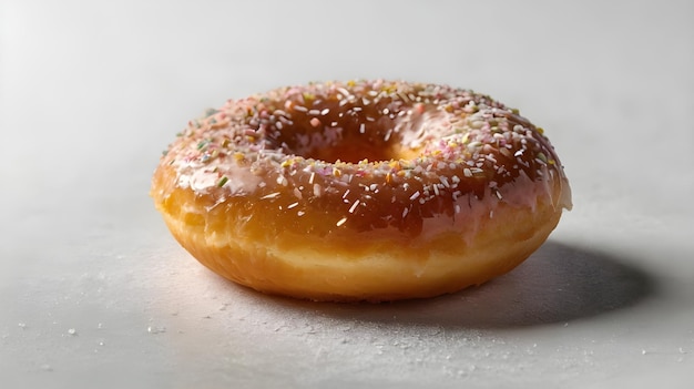 a donut with sprinkles and sprinkles sits on a table