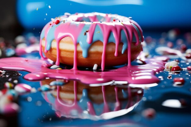 Photo donut with white icing and a colorful drizzle donut photos 1036jpg