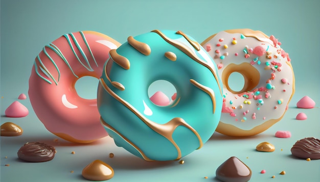 Donuts 3D style Donuts composition vibrant colors and shapes Abstract isolated background scene