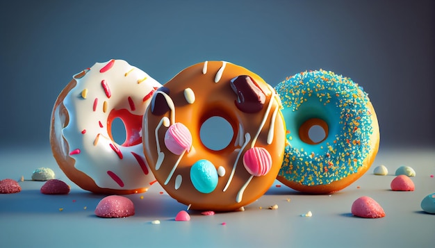 Donuts 3D style Donuts composition vibrant colors and shapes Abstract isolated background scene