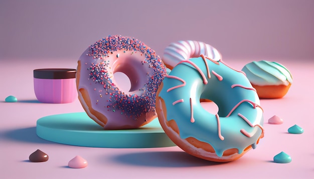 Donuts 3D style Donuts composition vibrant colors and shapes Abstract isolated background scene