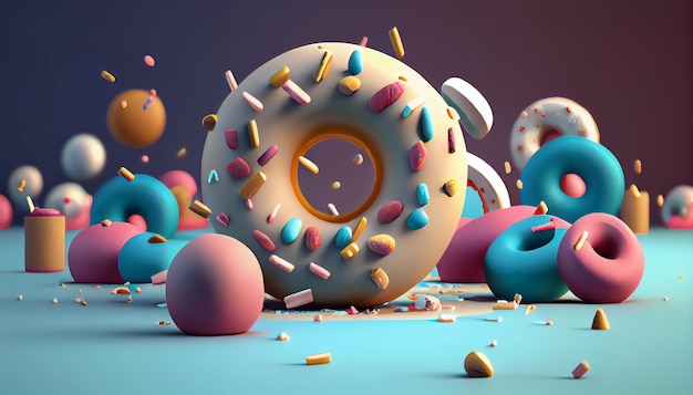 Donuts 3D style Donuts composition vibrant colors and shapes Abstract isolated background scene