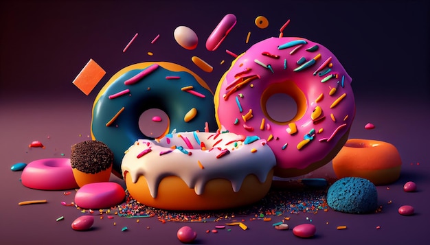 Donuts 3D style Donuts composition vibrant colors and shapes Abstract isolated background scene