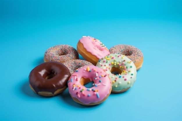 Donuts blue background Generate Ai