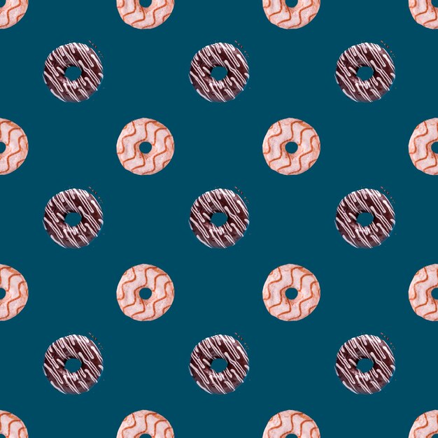 Donuts on blue background seamless pattern