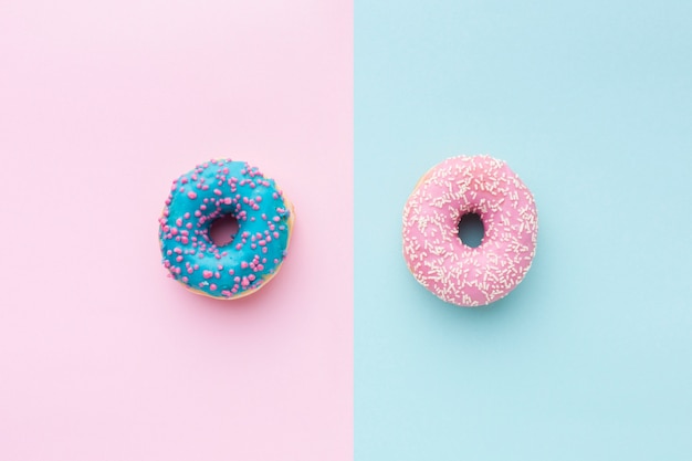 Donuts on colored striped background