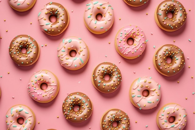 Donuts on the pink color Beautiful illustration picture Generative AI