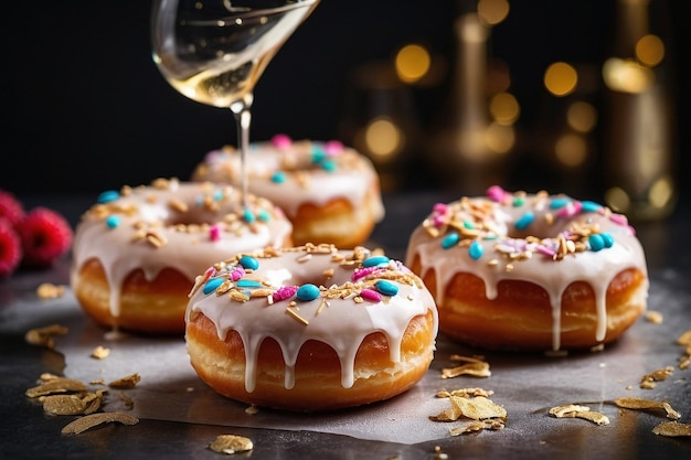 Donuts with a champagne glaze realistic and high qual