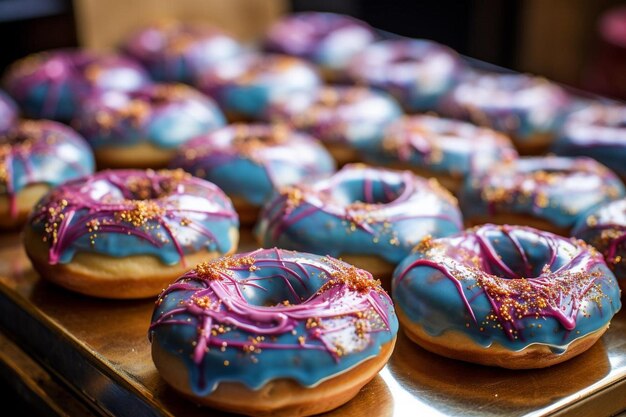 Photo donuts with galaxyinspired swirls of purple blue