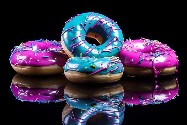 Donuts with neoncolored icing and glossy finishes