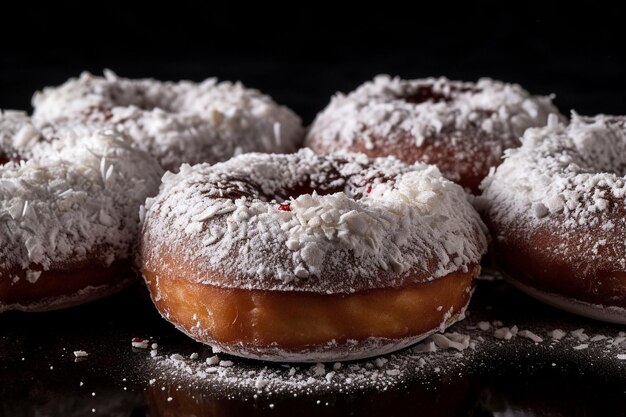 Donuts with powdered sugar dusted on top